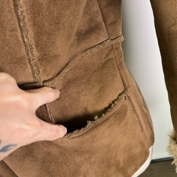Style & Co Y2K Faux Suede Shearling Jacket Women’s Small Brown Fur Trim Boho - Picture 5 of 9